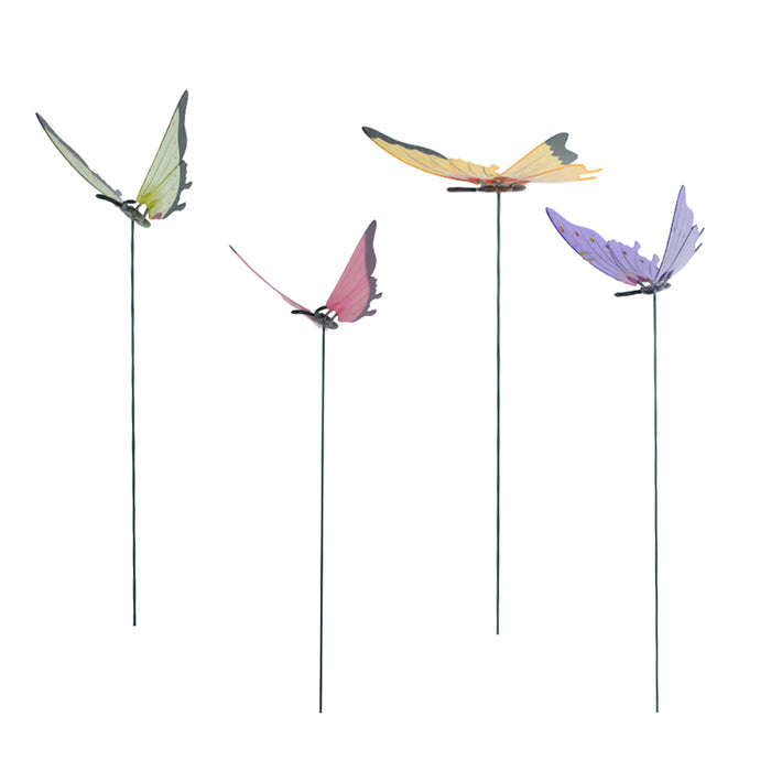 (Set of 4) Shiny Butterfly Stake/Stick for Garden Decoration