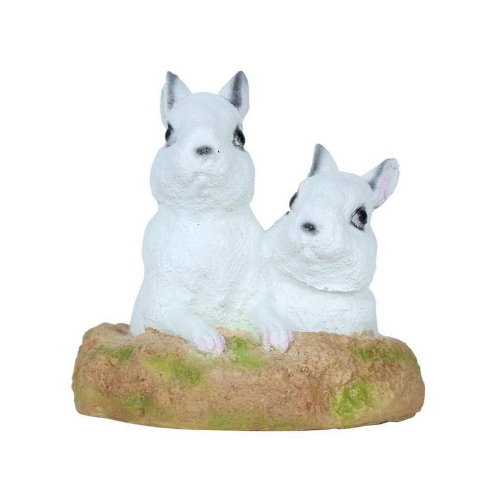 Joint Hare/Rabbit Family Garden Statue - Miniature Bunnies on Mossy Rock Figurine for Outdoor Decor and Patio