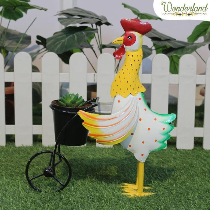 Metal craft hen craft with planter trolley ( can put real plant inside)
