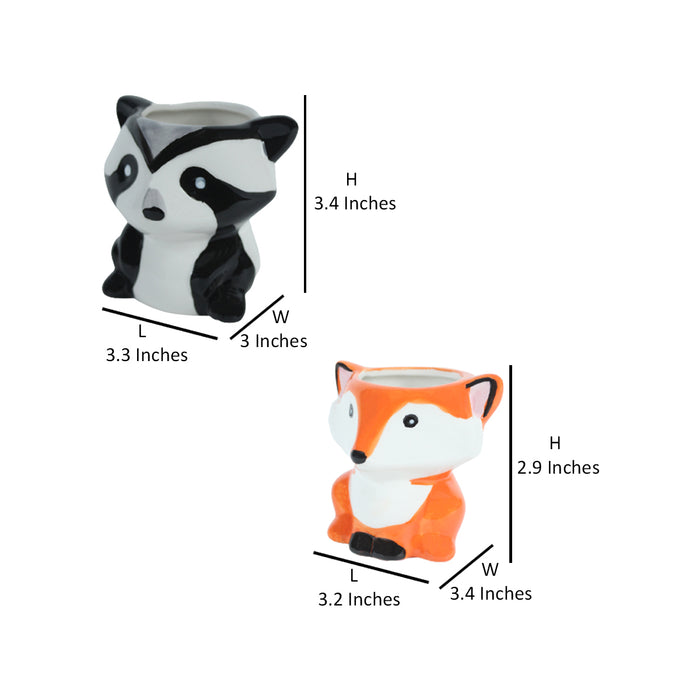Imported Set of 2 Ceramic Black and Orange Fox Small Size plant Pot