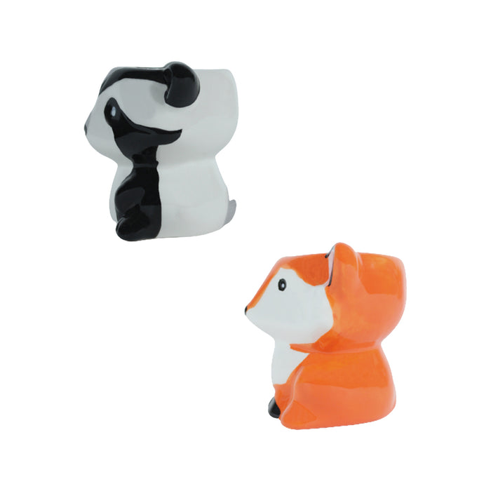 Imported Set of 2 Ceramic Black and Orange Fox Small Size plant Pot