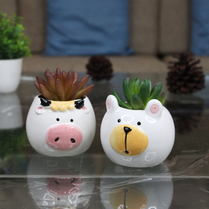 Imported Set of 2 Ceramic Pig and Bear Pot