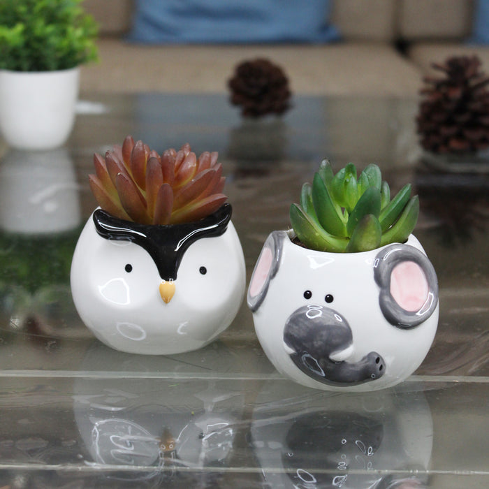 Imported Set of 2 Ceramic Elephant and Penguin Small Size plant Pot