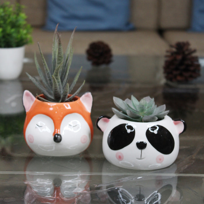 Imported Set of 2 Ceramic Panda and fox Pot
