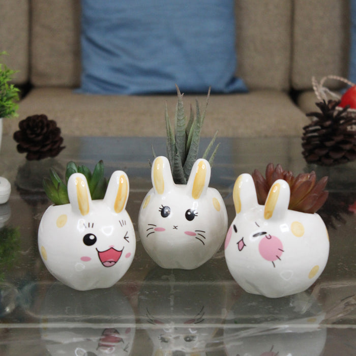 Imported Set of 2 Ceramic Yellow Bunny Small Size plant Pot