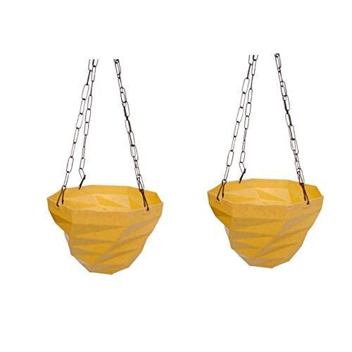 3DEE Hanging (Set of 2) (Beige) designer Hanging Basket Plastic Nursery Pots