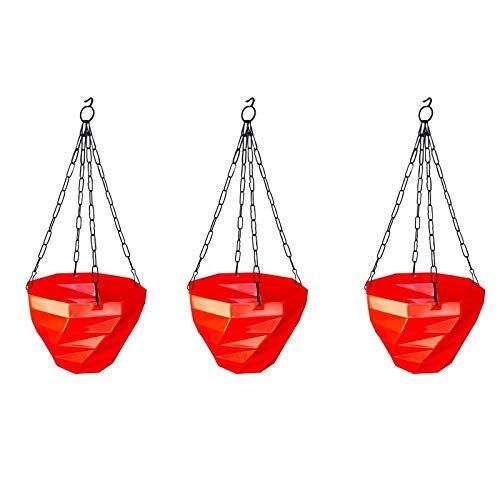 3DEE Hanging (Set of 3) (Red) designer Hanging Basket Plastic Nursery Pots
