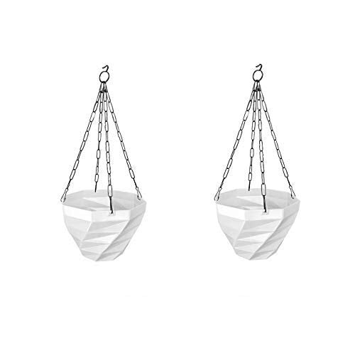 3DEE Hanging (Set of 2) (White) designer Hanging Basket Plastic Nursery Pots