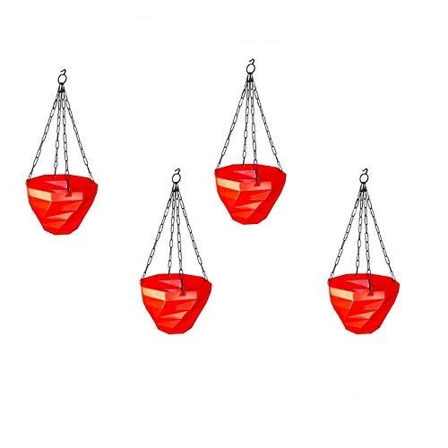 3DEE Hanging (Set of 4) (Red) designer Hanging Basket Plastic Nursery Pots