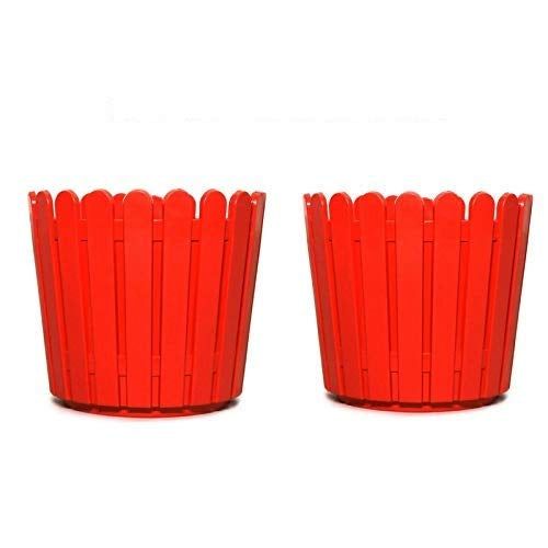 (Set of 2) 6 inch French Round Planters , Premium Plastic pots, Uv Protected (Red)