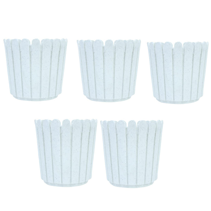 8 inches Plastic Round Fence Garden pots for Outdoor (Set of 5) (Marble White)
