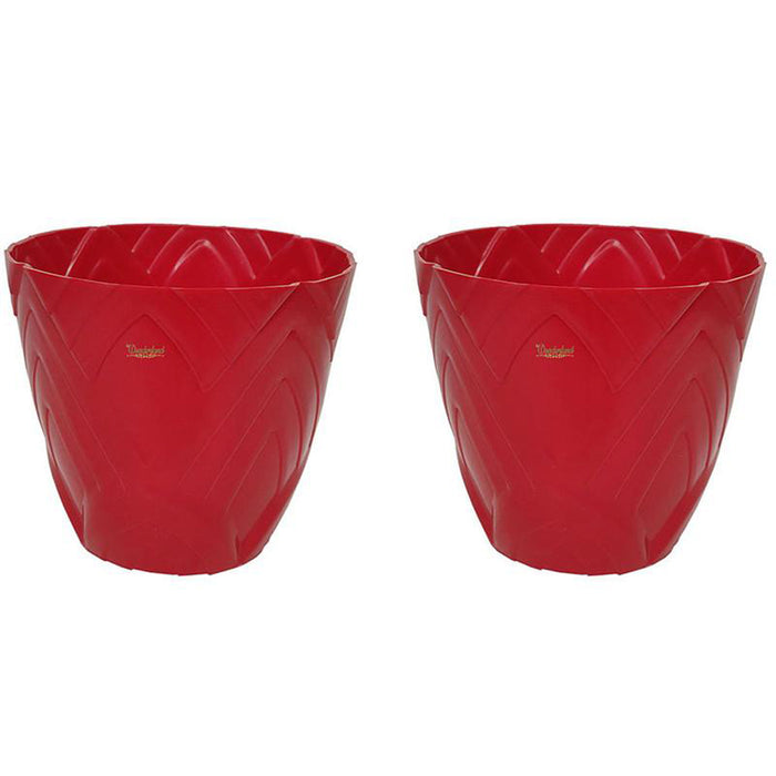 Set of 2 : Red Lotus 8 Inches PP/ PVC / High Quality Plastic Planter
