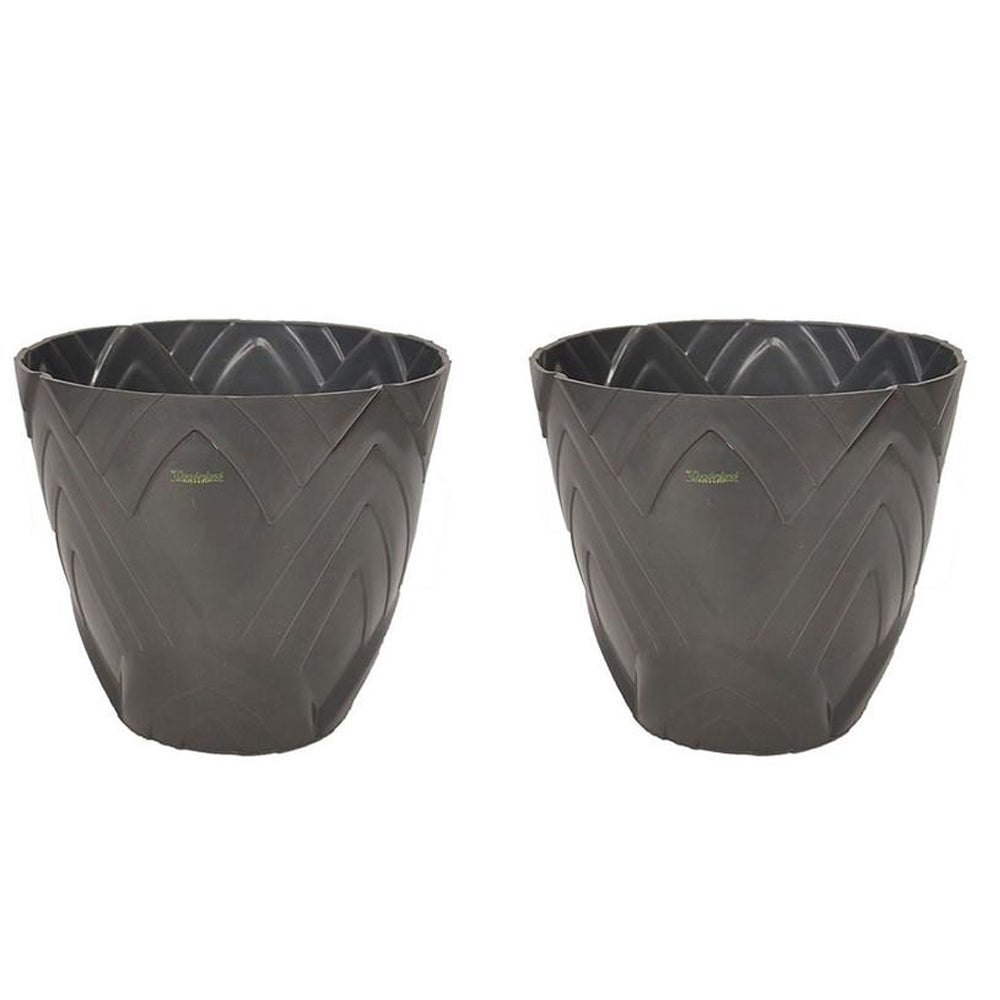 Set of 2 : Grey Lotus 8 Inches PP/ PVC / High Quality Plastic Planter