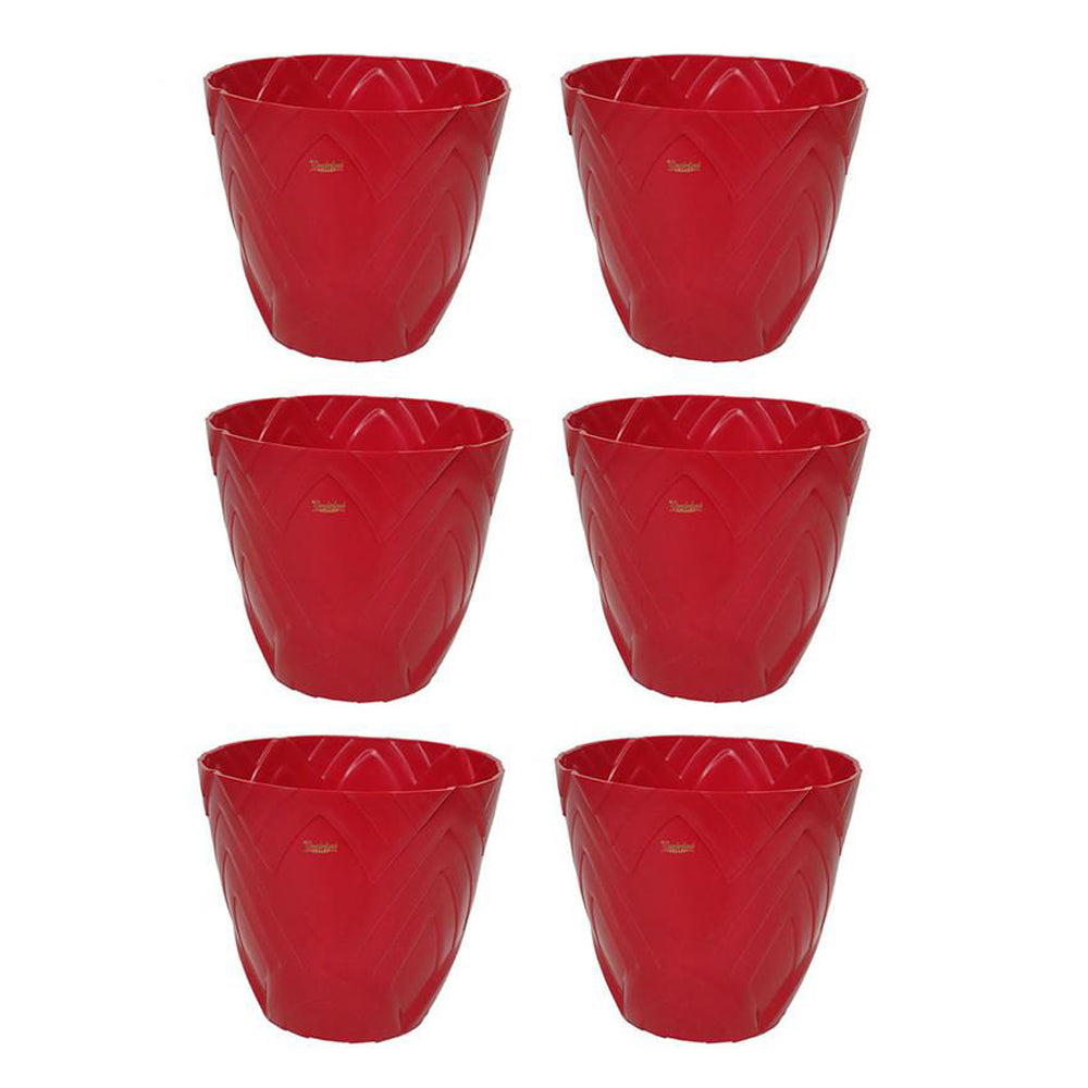 Set of 6 : Red Lotus 8 Inches PP/ PVC / High Quality Plastic Planter