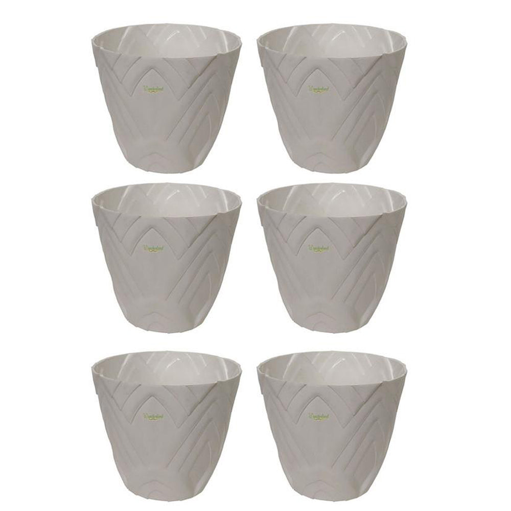 Set of 6 : White Lotus 8 Inches PP/ PVC / High Quality Plastic Planter