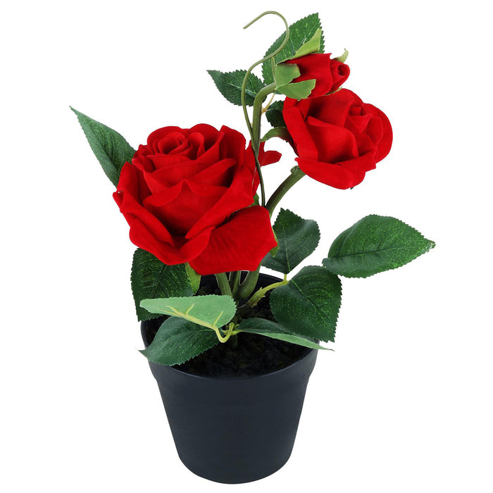 Red Rose with plastic pot artificial flower with plastic pot and gravel