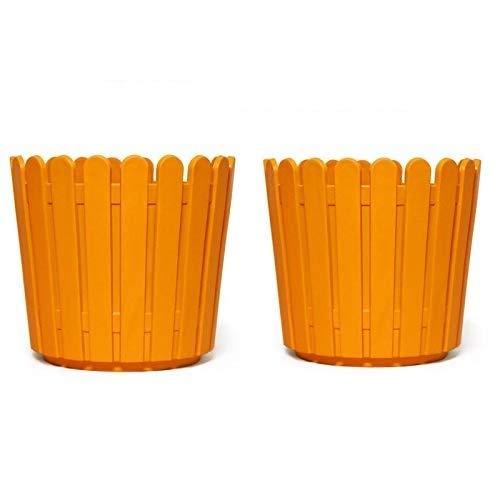(Set of 2) 6 inch French Round Planters , Premium Plastic pots, Uv Protected (Orange)