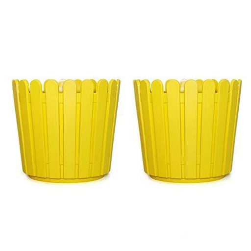 (Set of 2) 6 inch French Round Planters , Premium Plastic pots, Uv Protected (Yellow) - Wonderland Garden Arts and Craft