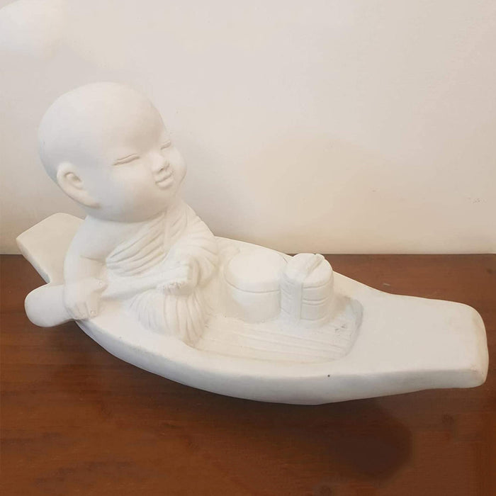 Boat Buddha Statue for Home and Garden Decoration (White)