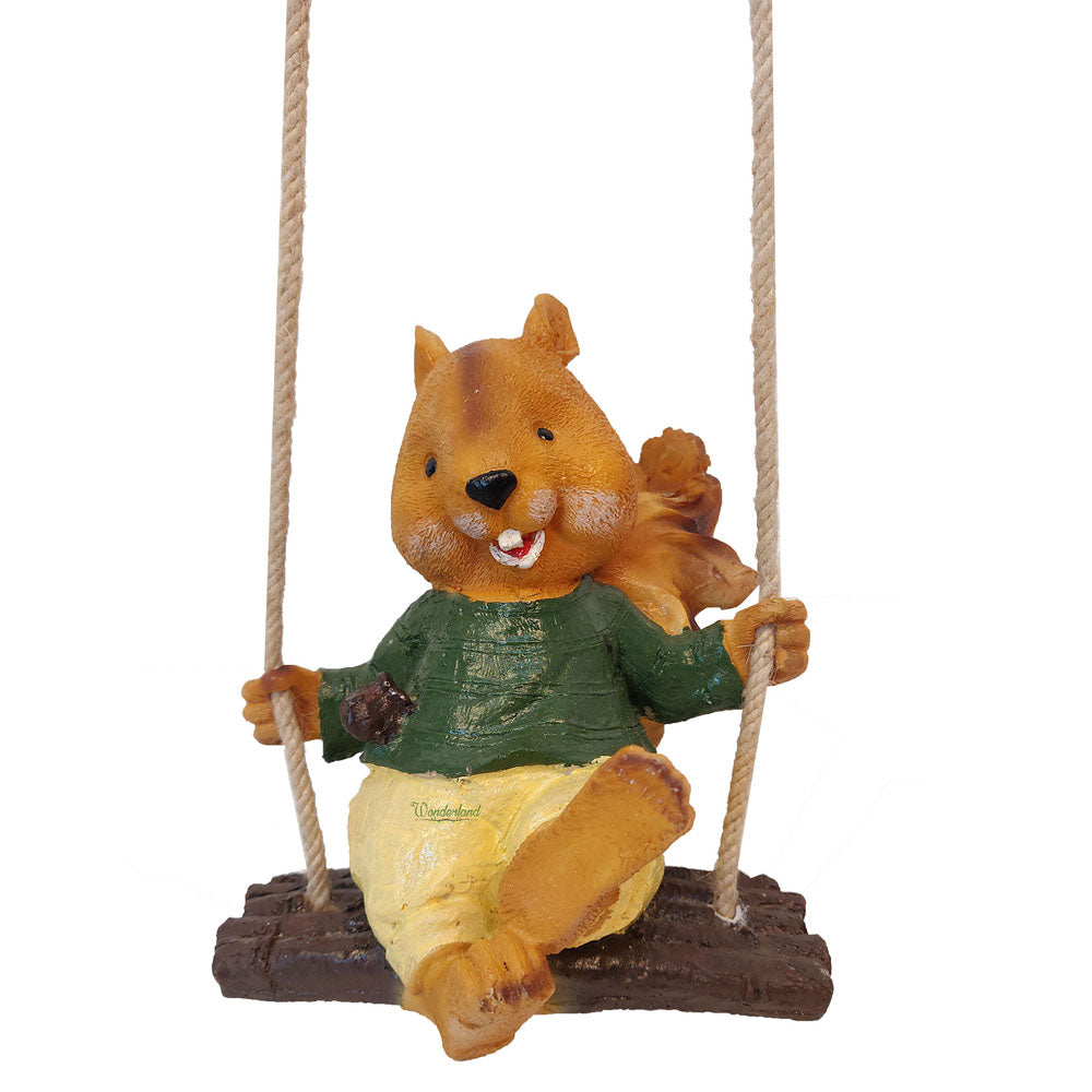 Hanging Squirrel Boy Swinging Statue for Garden Decoration (Brown)