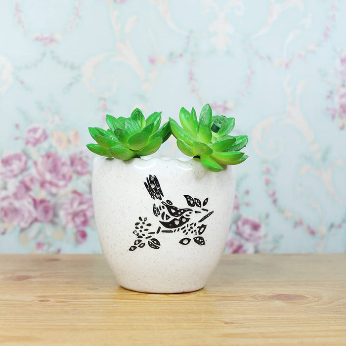 Ceramic Small Flower Shape Pot for Home Decoration (White)