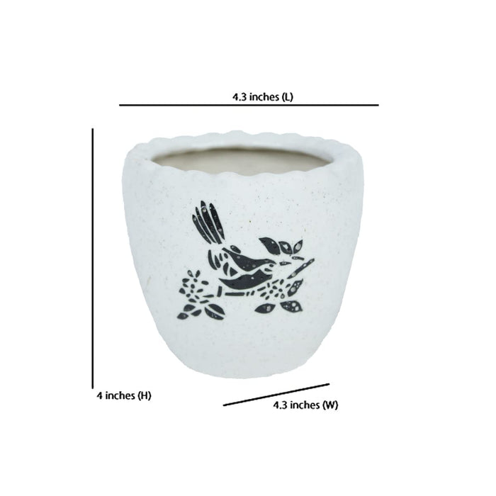 Ceramic Small Flower Shape Pot for Home Decoration (White)