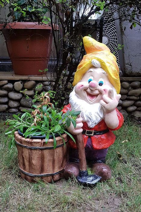 Yellow Cap Gnome planter for garden decor