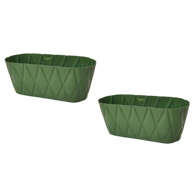 Set of 2 : Green Solitare Window  PP/ PVC / High Quality Plastic Planter Pots for Home and Garden