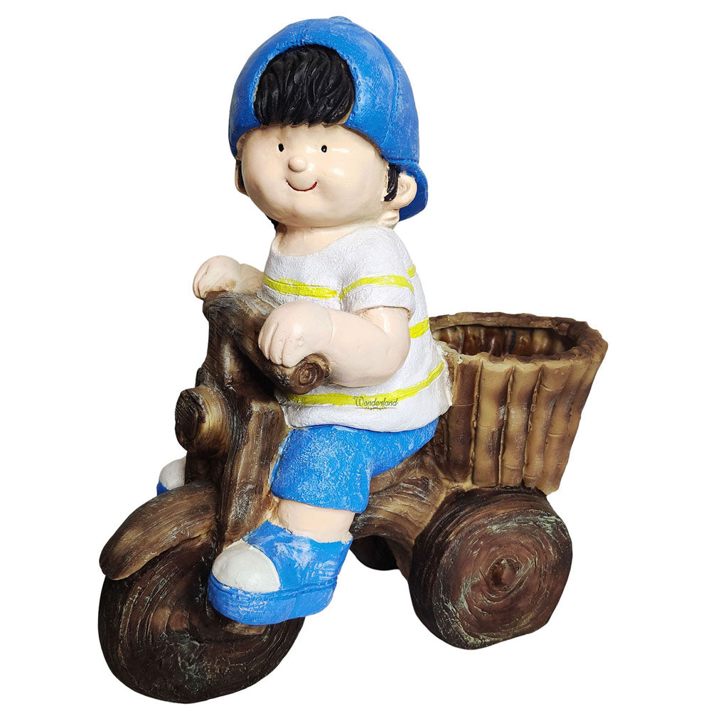 Boy on Cycle Flower pots for Balcony and Garden Decoration (Blue)