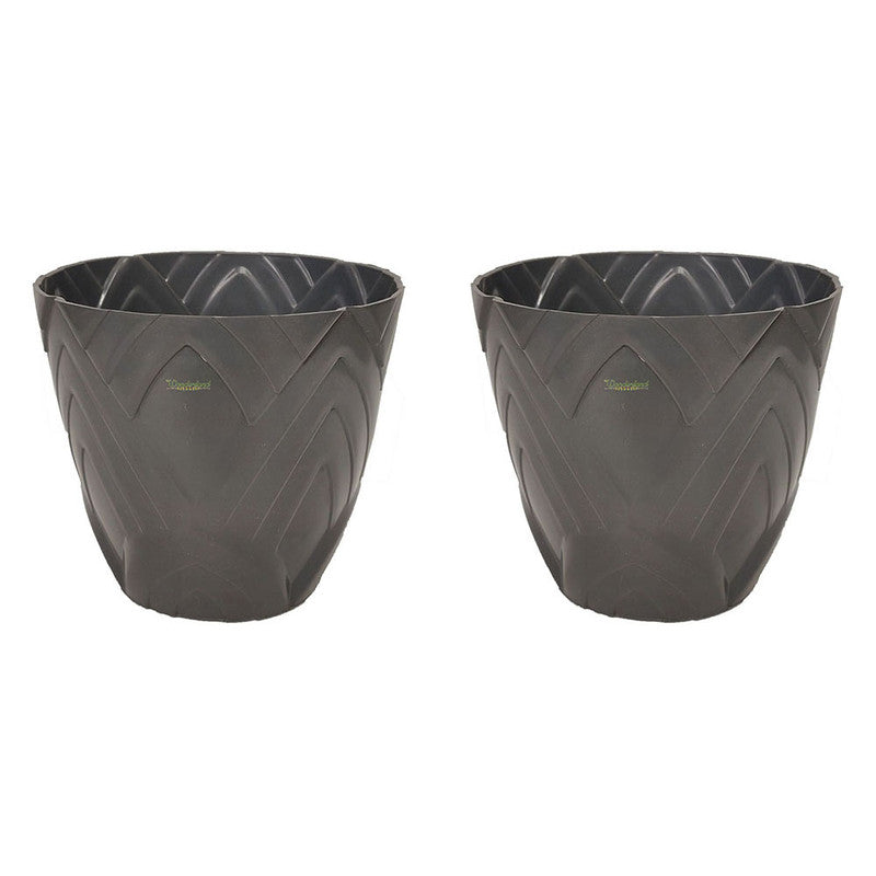 Set of 2 : Grey Lotus 10" PP/ PVC / High Quality Plastic Planter Pots for Home and Garden