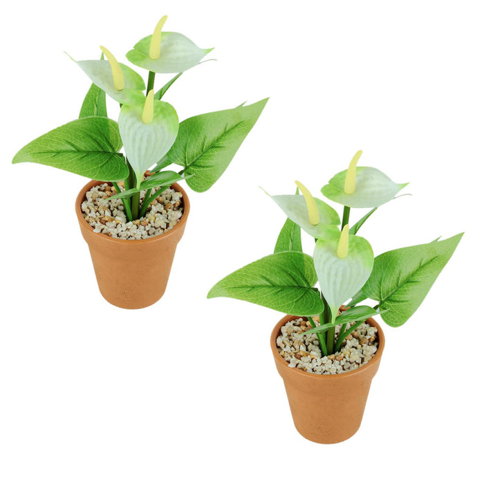(Set of 2) Artificial Anthurium with plastic pot in white