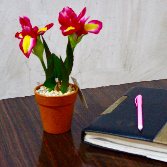 Pink& yellow flower with plastic pot (Set of 2) artificial flower with plastic pot and gravel