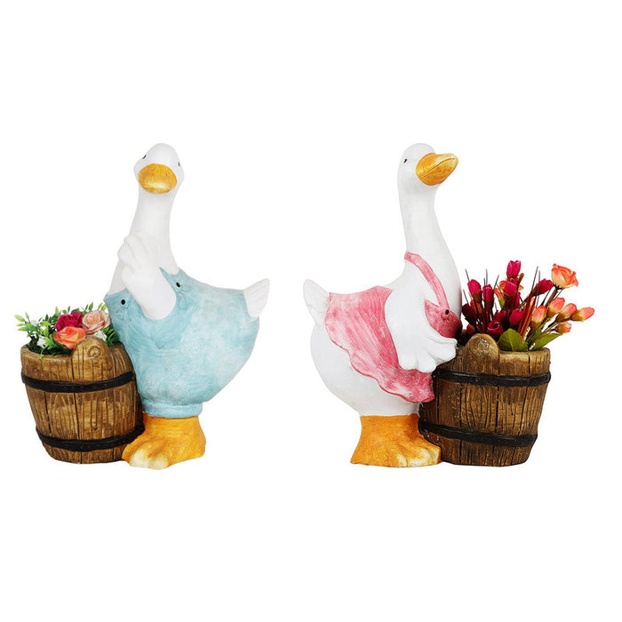 Set of Two : Blue & Pink Duck Planter for Garden Decoration