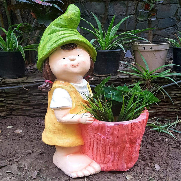 Tall Girl with Pot Planter for Garden Decoration
