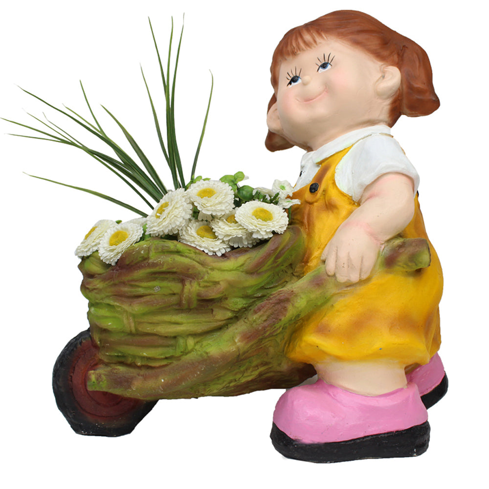 Girl Pushing Trolley Pot Planter for Balcony and Garden Decoration