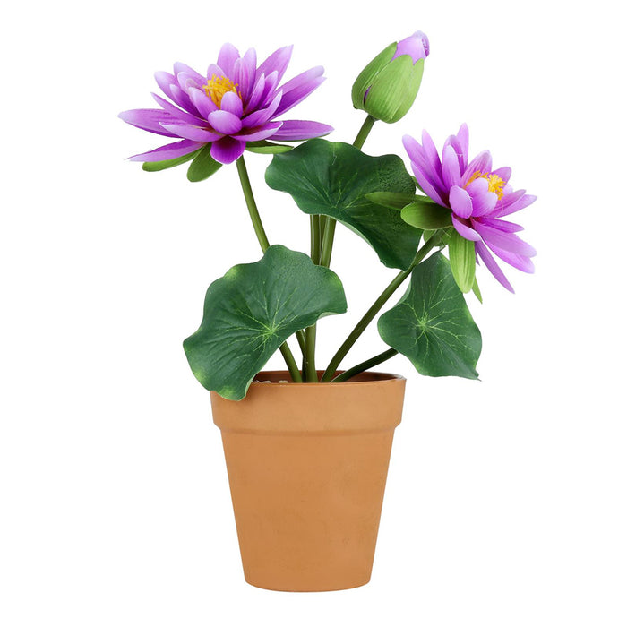 Purple lotus with plastic pot (Set of 2) artificial flower with plastic pot and gravel