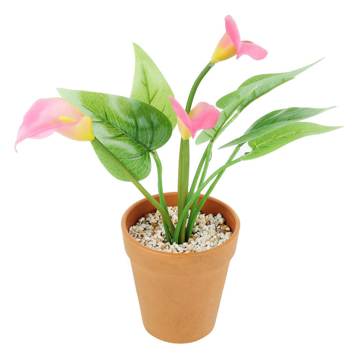 Set of 4 Artificial Real Looking Flower Pots Lotus, Calla Lilly, Yellow Pink Flower & Tulips) artificial flower with plastic pot and gravel