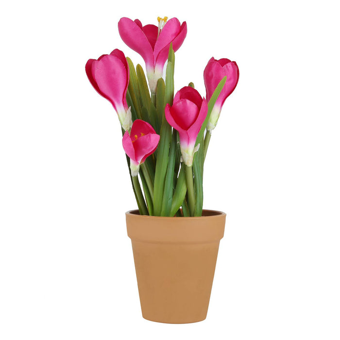 Set of 4 Artificial Real Looking Flower Pots Lotus, Calla Lilly, Yellow Pink Flower & Tulips) artificial flower with plastic pot and gravel
