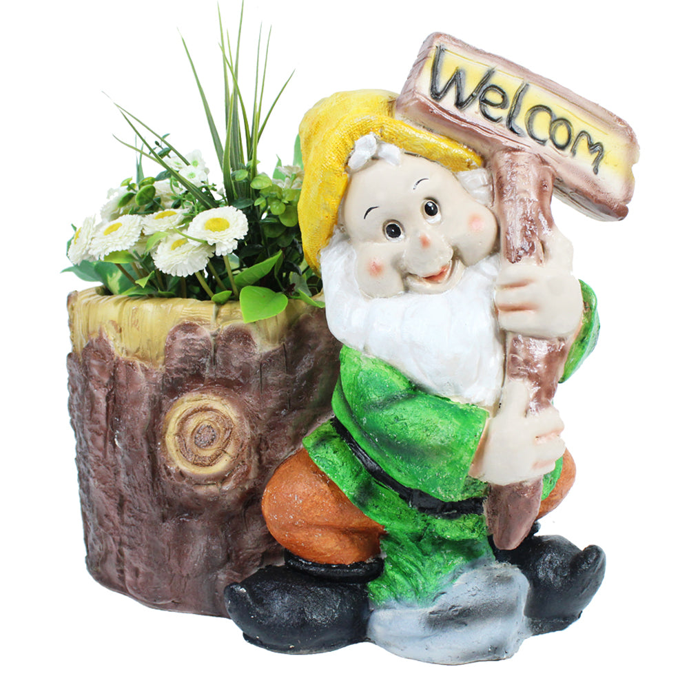 Gnome with Welcome Sign Planter for Garden Decoration