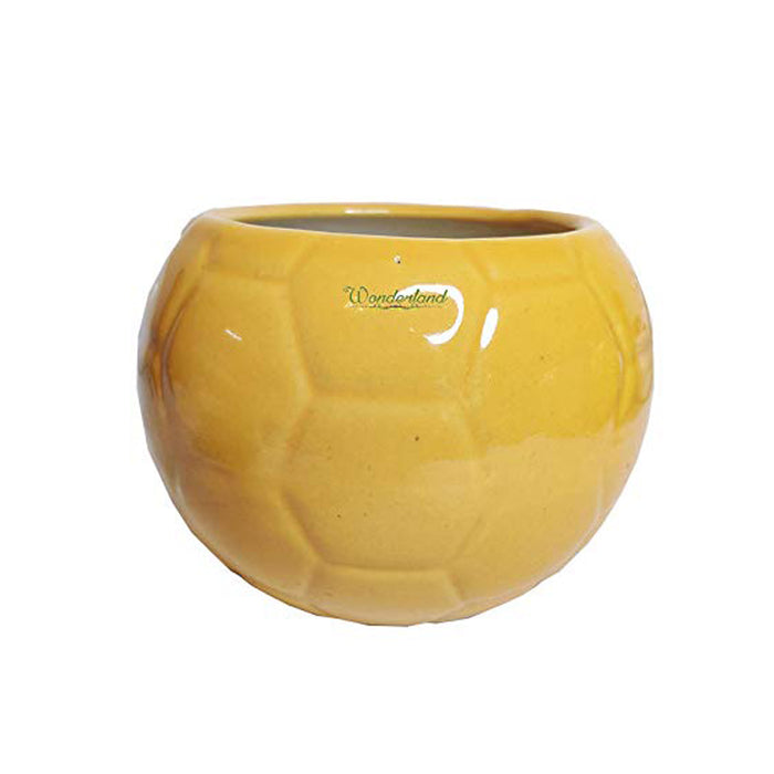 Yellow Ceramic Football Pot for Home and Garden Decoration