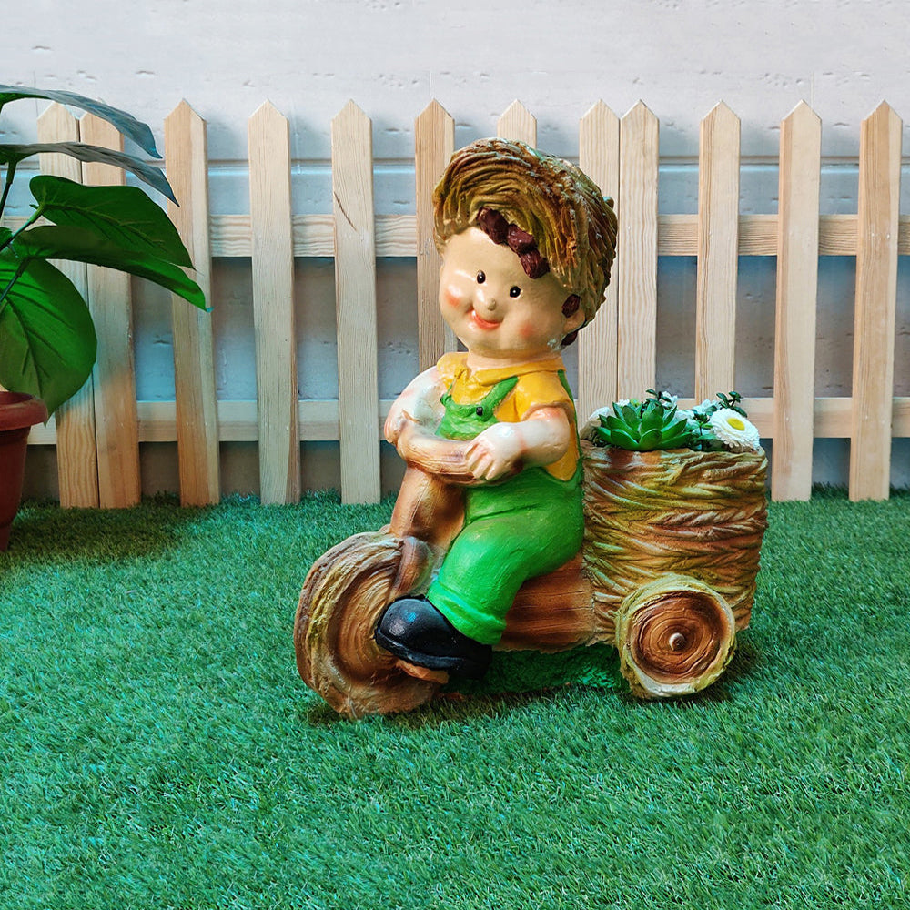 Attractive Boy on bike planter for Home & Garden Decoration