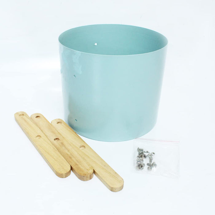 Blue Metal Planter with Wooden Stand for Home Decoration