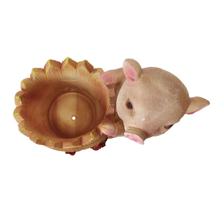Pig with Basket Succulent Pot for Home and Balcony Decoration (Pink)