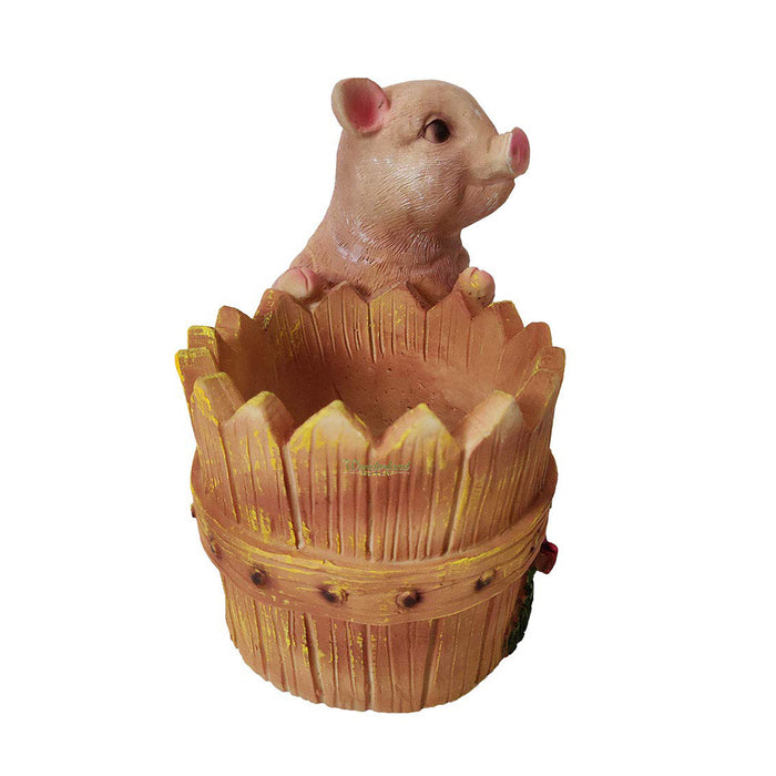 Pig with Basket Succulent Pot for Home and Balcony Decoration (Pink)