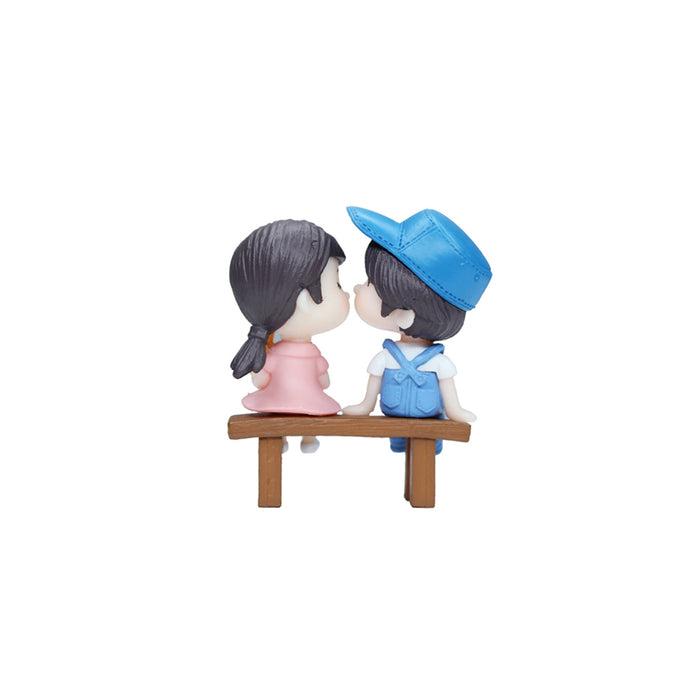 Miniature Toys - Set of 2 Girl and Boy on bench (Blue and Pink)