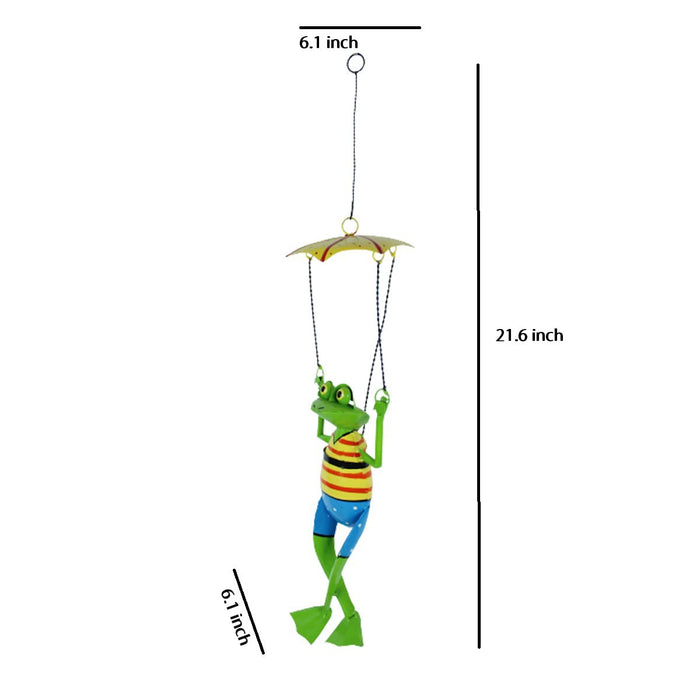 Metal Hanging Parachute Frog for Balcony and Garden Decoration