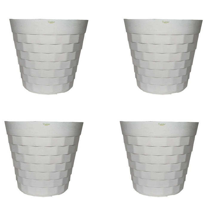 ( Set of 4) 10 inches Brix Plastic Round Garden pots for Outdoor (White)