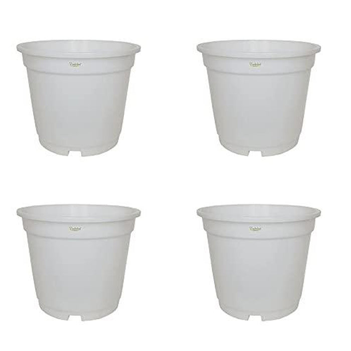 8 inch Set of 4  plastic pots for Outdoor ( Plastic Pots for Home Plants) (White)