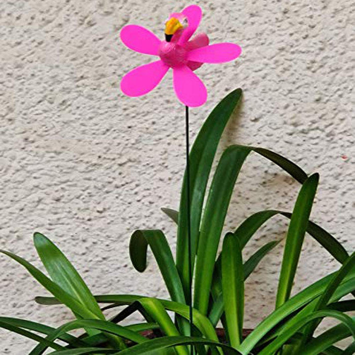 (Set of 4) Fan Pink Flamingo Garden Decoration Outdoor Stakes