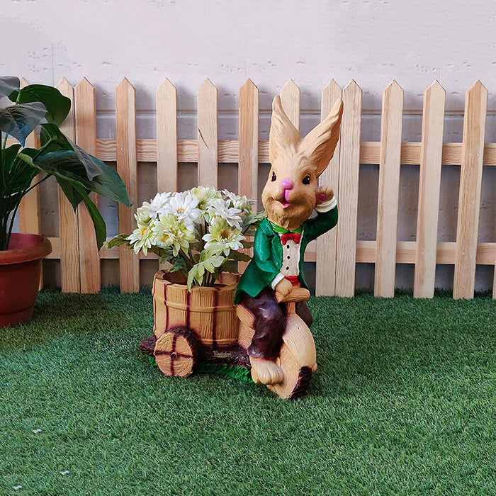 Rabbit on Cycle Pot Planter for Balcony and Garden Decoration